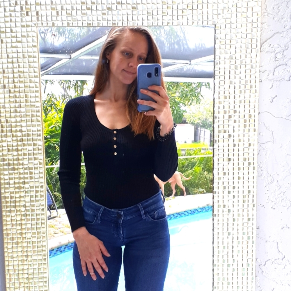 Black long sleeve ribbed bodysuit